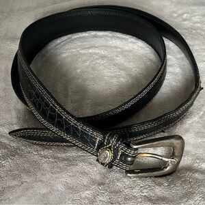 HUGO BOSS crocodile pattern black leather belt with metal buckle XL